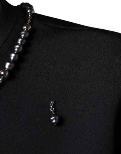 Dolce &amp; Gabbana Schwarzes Polyester-T-Shirt mit Halskettenverzierung