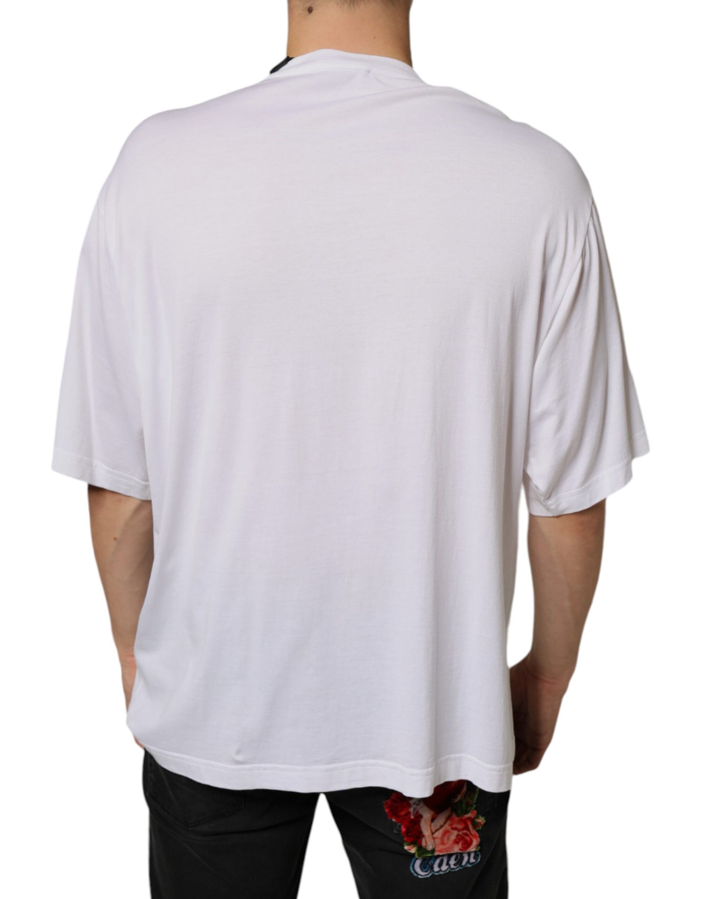 Dolce &amp; Gabbana White Cotton Necklace Embellished T-shirt