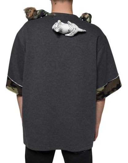 Dolce &amp; Gabbana Graues Camouflage-T-Shirt aus Baumwolle mit Tiermotiv