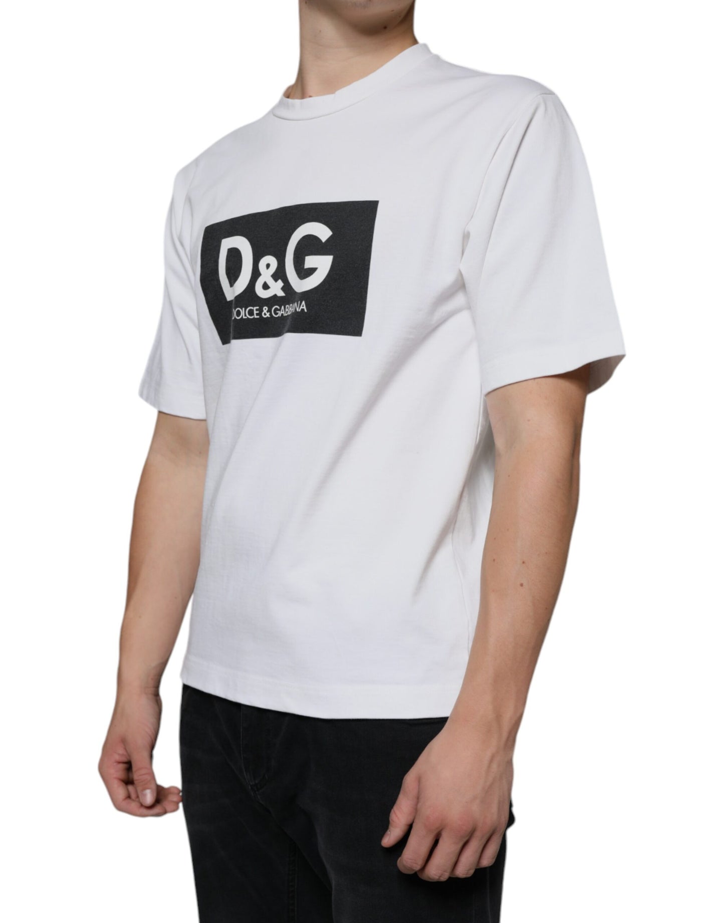 Dolce &amp; Gabbana White Cotton DG Logo Print Casual T-shirt