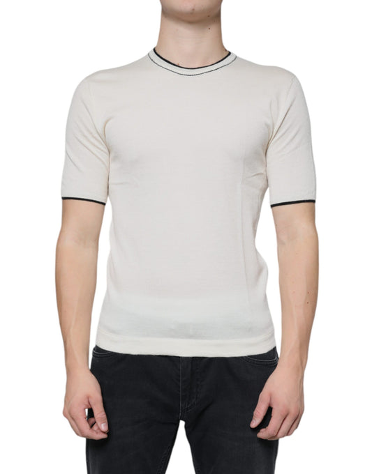 Dolce &amp; Gabbana – Kurzärmliges T-Shirt aus cremefarbenem Kaschmir