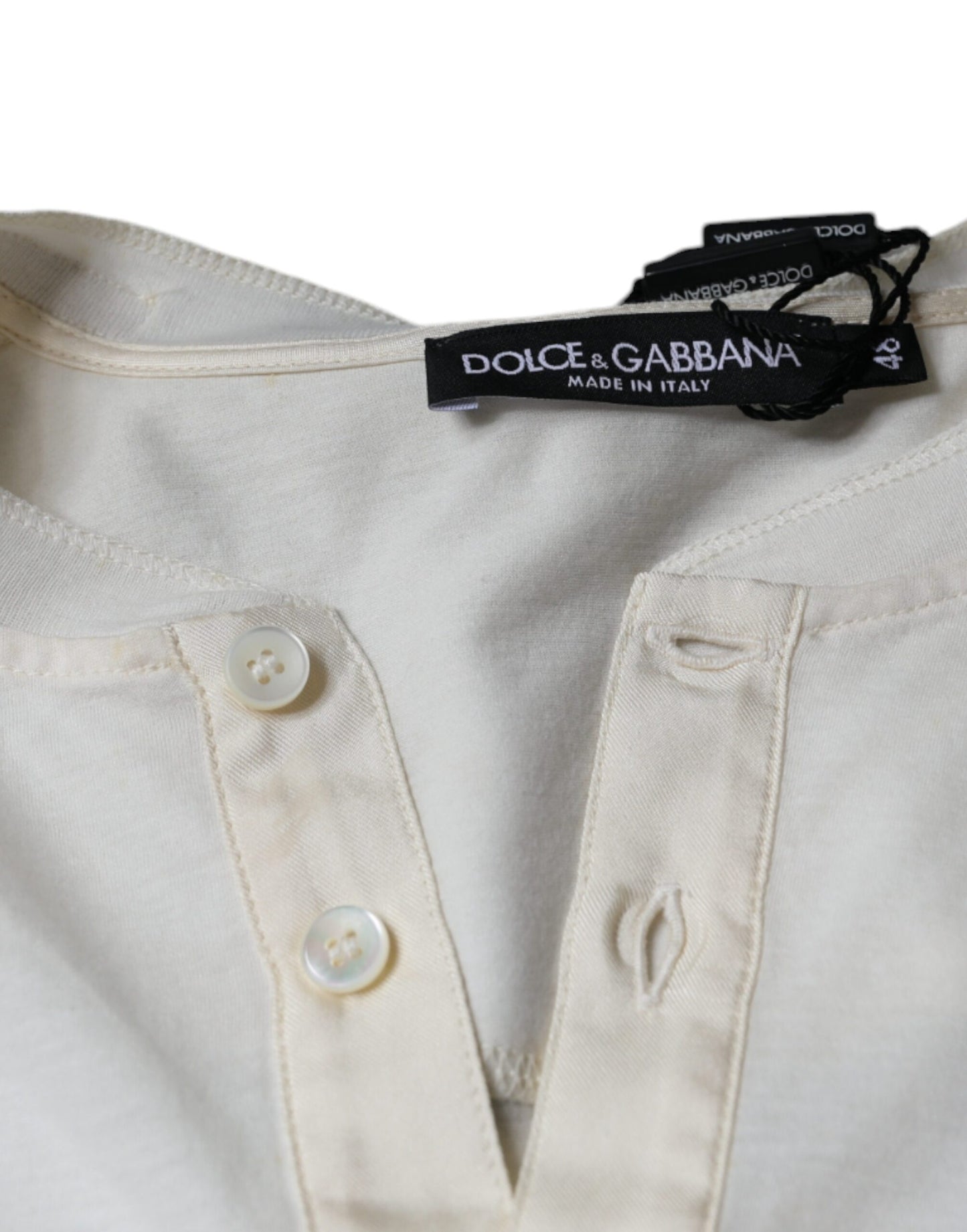 Dolce &amp; Gabbana Off White Cotton Short Sleeves T-shirt
