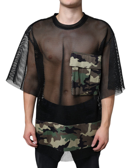 Dolce &amp; Gabbana Black Mesh Camouflage Short Sleeves T-shirt