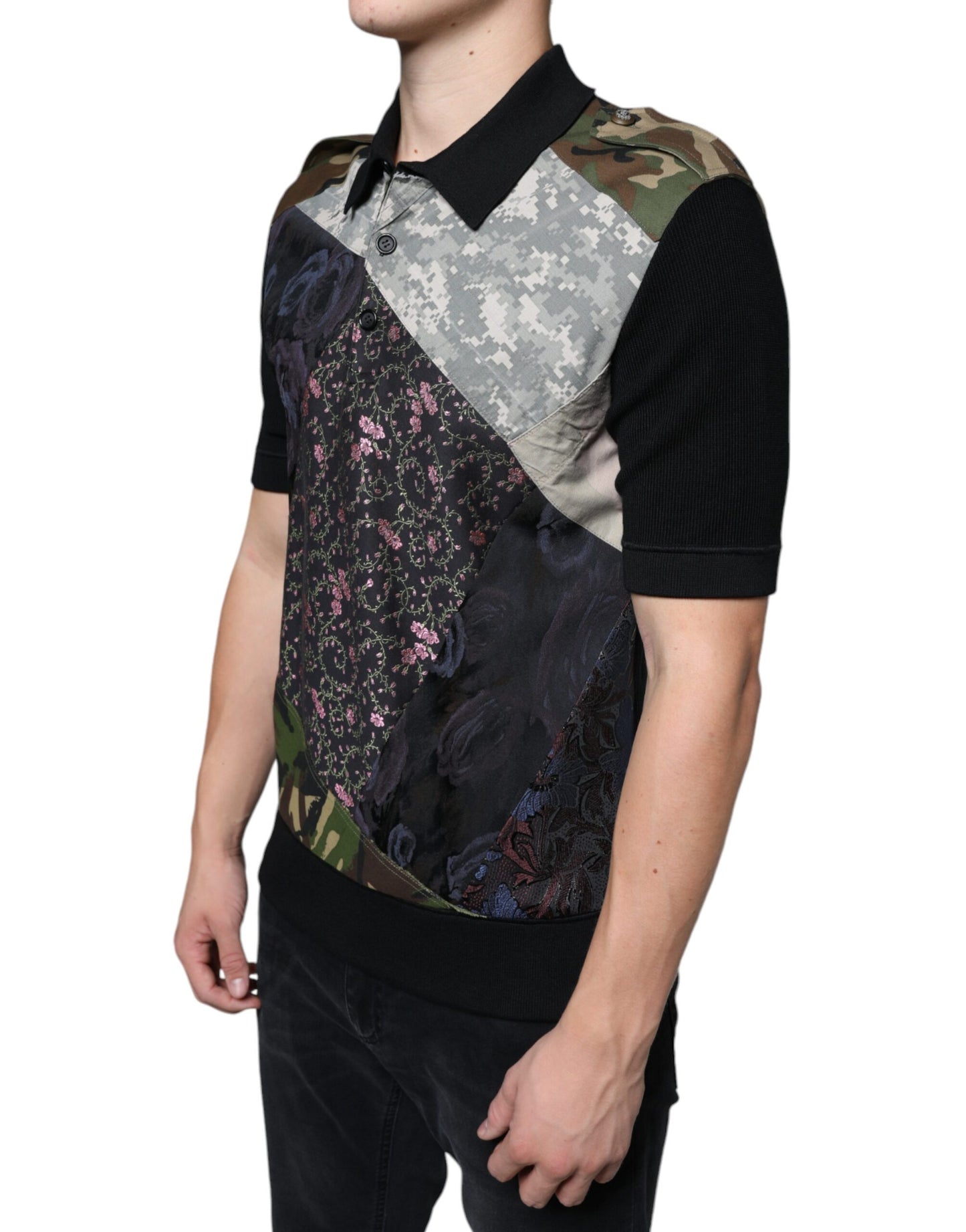 Dolce &amp; Gabbana Multicolor Camouflage Patchwork Silk Polo T-shirt