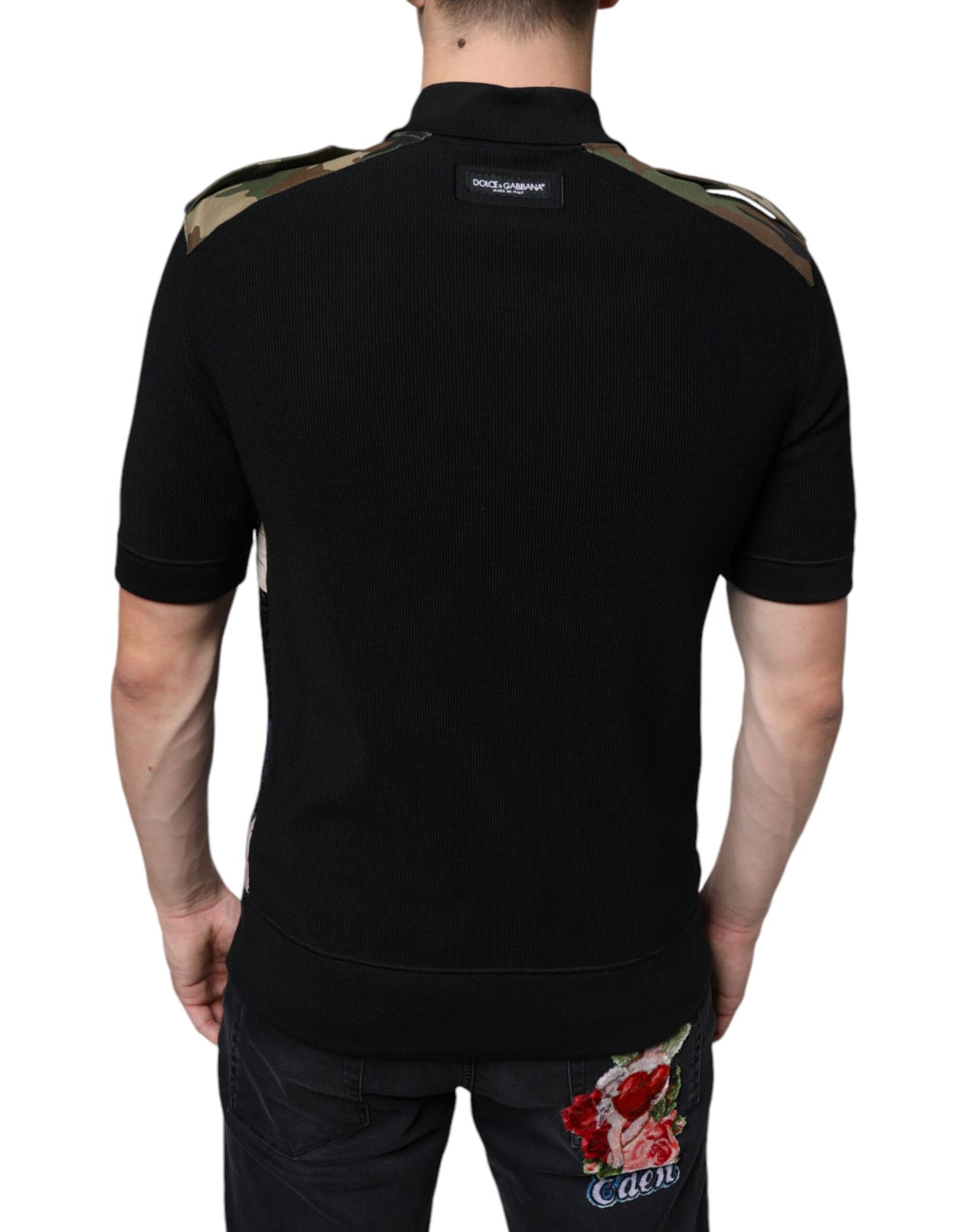 Dolce &amp; Gabbana Multicolor Camouflage Patchwork Silk Polo T-shirt