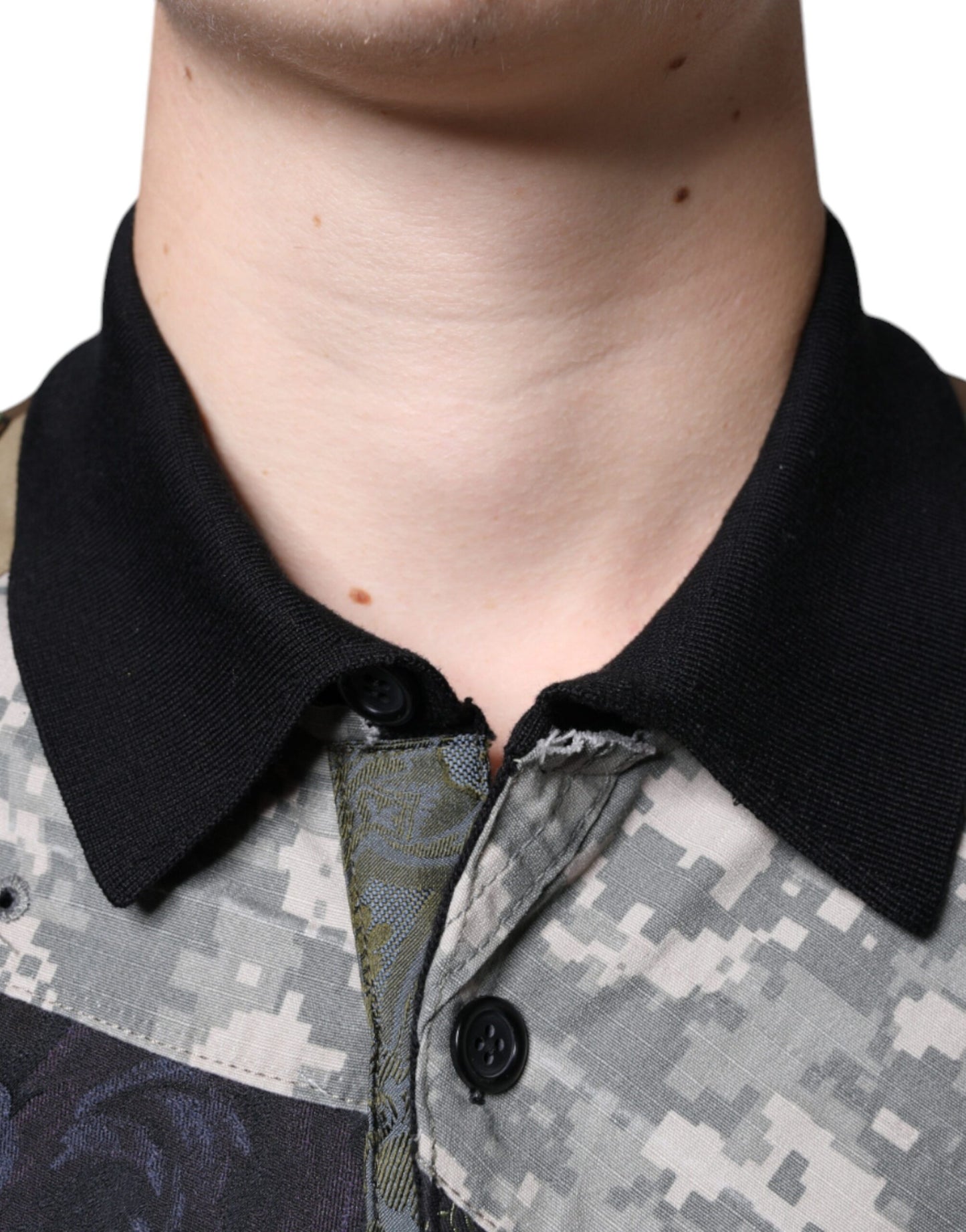 Dolce &amp; Gabbana Multicolor Camouflage Patchwork Silk Polo T-shirt
