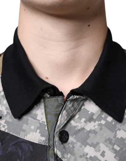 Dolce &amp; Gabbana Multicolor Camouflage Patchwork Silk Polo T-shirt