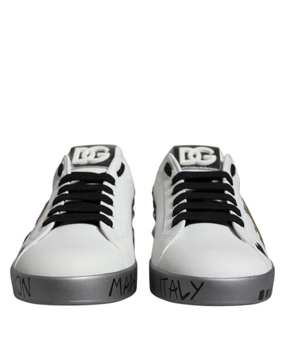 Dolce &amp; Gabbana – Portofino-Sneakers mit Kristall-Logo in Weiß und Silber