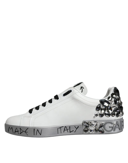 Dolce &amp; Gabbana – Portofino-Sneakers mit Kristall-Logo in Weiß und Silber
