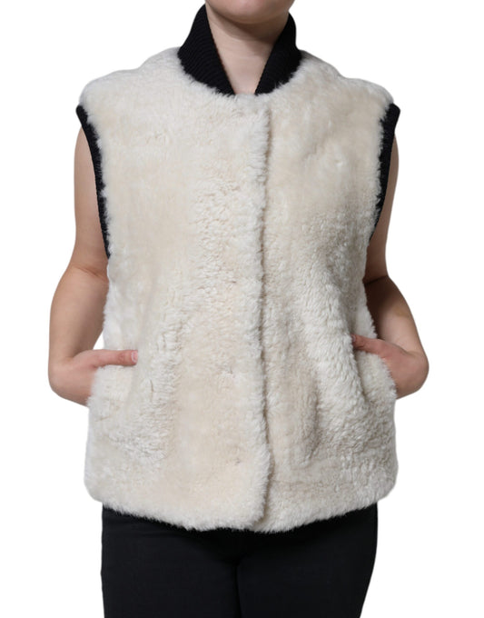 Burberry White WARRENFORD Shearling Lederweste Manteljacke