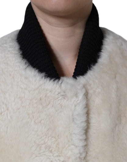 Burberry White WARRENFORD Shearling Lederweste Manteljacke