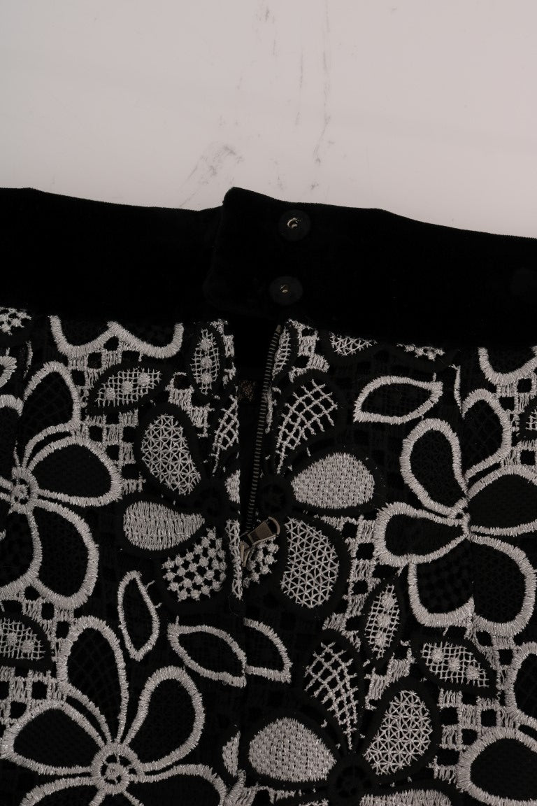 Dolce &amp; Gabbana – Rock aus geblümter Makramee-Spitze mit Kristallknöpfen