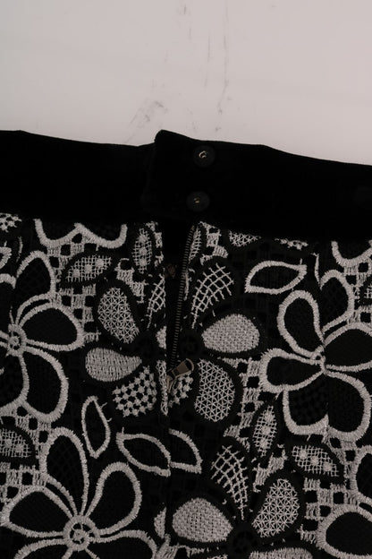 Dolce &amp; Gabbana – Rock aus geblümter Makramee-Spitze mit Kristallknöpfen