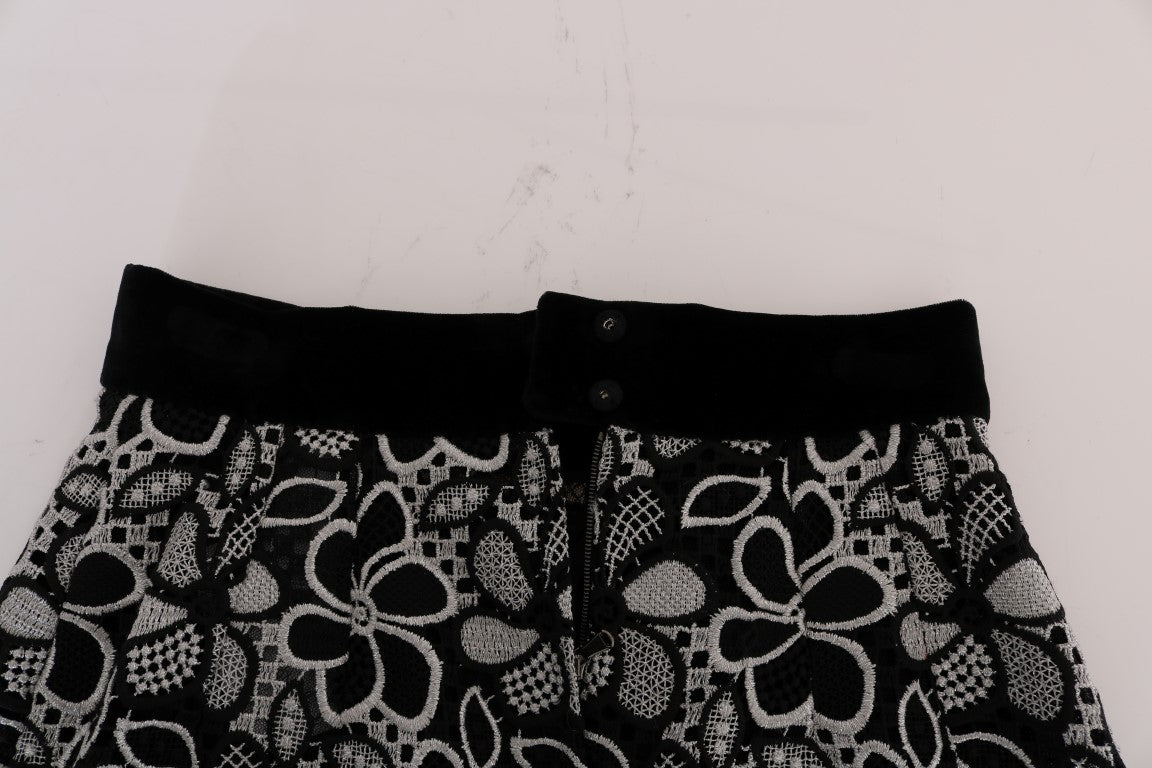 Dolce &amp; Gabbana – Rock aus geblümter Makramee-Spitze mit Kristallknöpfen