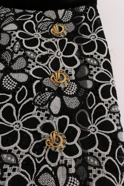 Dolce &amp; Gabbana – Rock aus geblümter Makramee-Spitze mit Kristallknöpfen