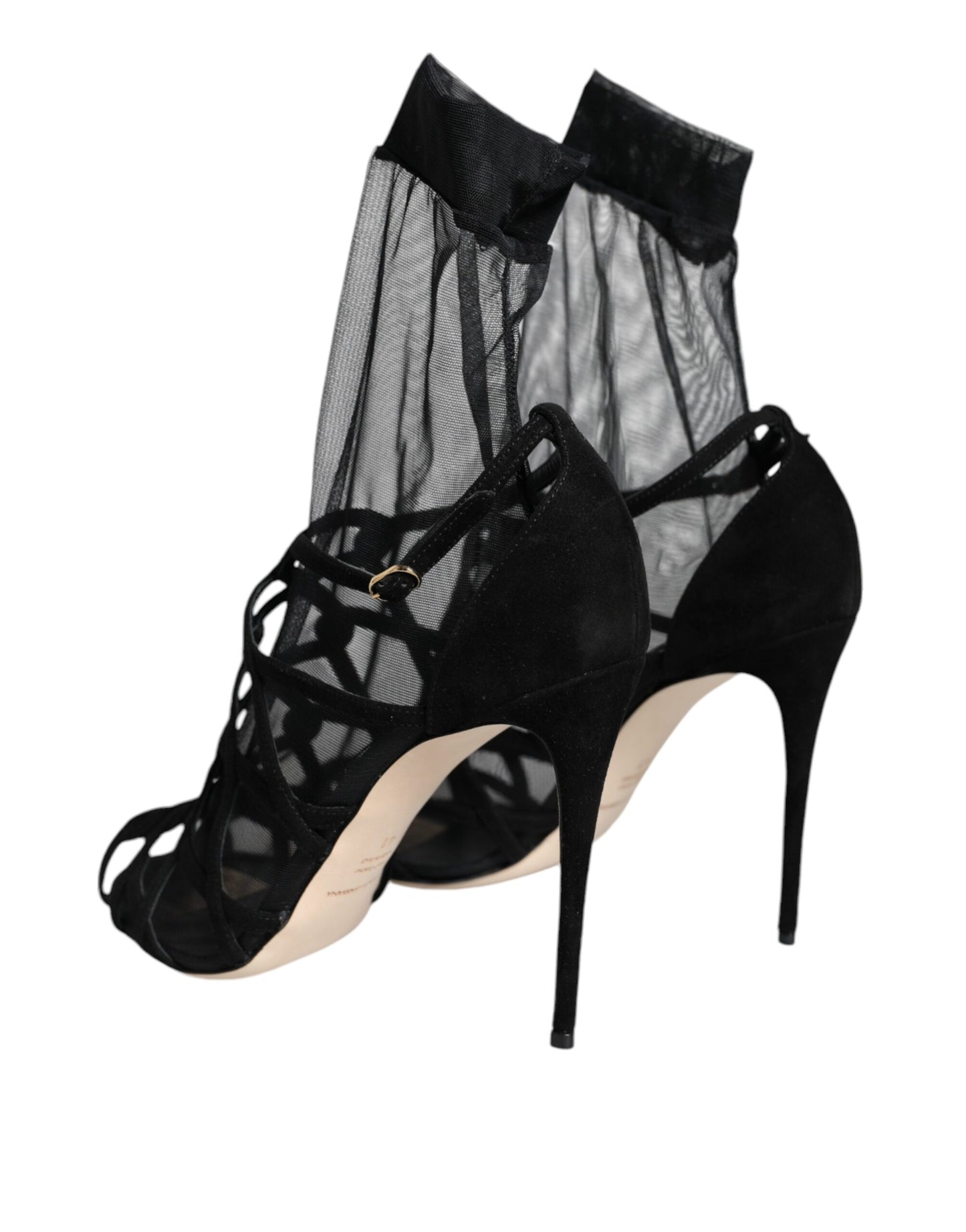 Dolce &amp; Gabbana Schwarze Tüll Stretch Heels Sandalen Schuhe