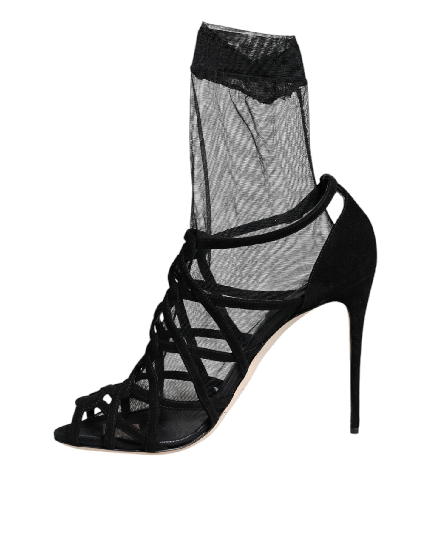 Dolce &amp; Gabbana Schwarze Tüll Stretch Heels Sandalen Schuhe