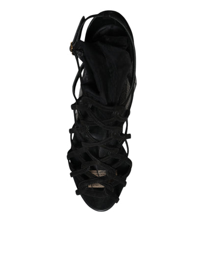 Dolce &amp; Gabbana Schwarze Tüll Stretch Heels Sandalen Schuhe