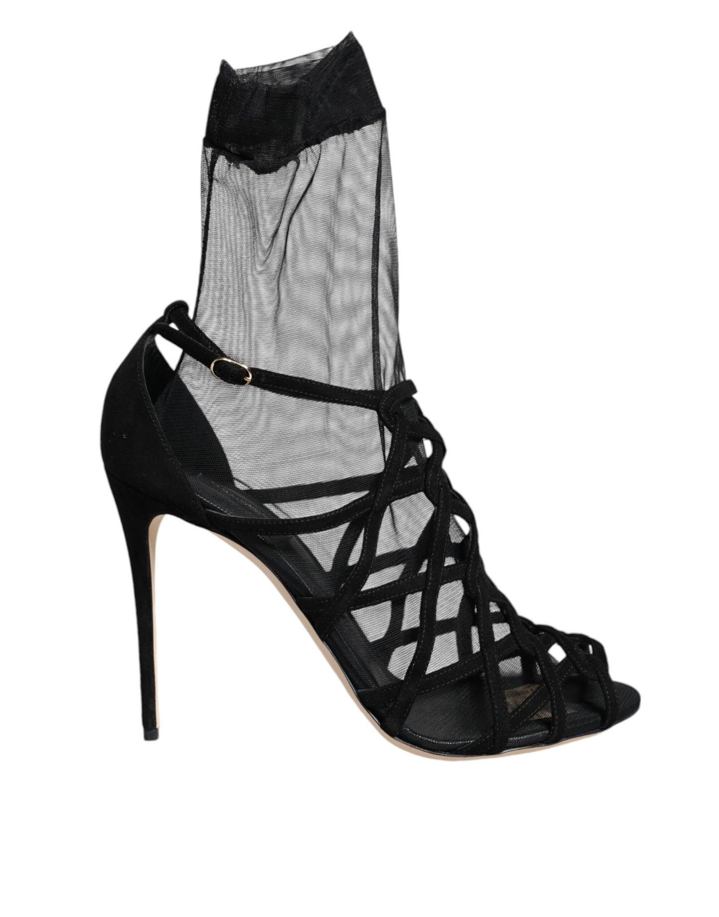 Dolce &amp; Gabbana Schwarze Tüll Stretch Heels Sandalen Schuhe