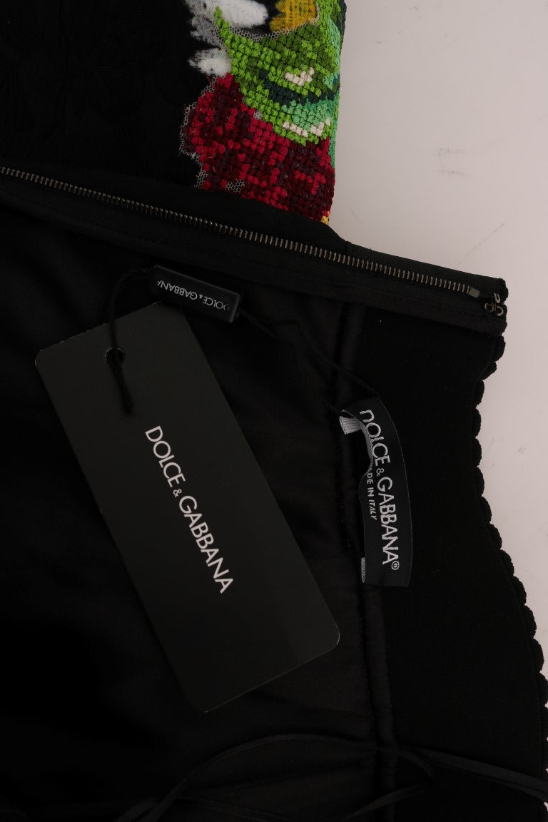 Dolce &amp; Gabbana – Schwarzer, verzierter Brokatrock mit Gänseblümchenmuster