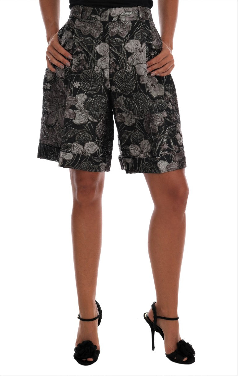 Dolce &amp; Gabbana Gray Floral Brocade High Waist Shorts