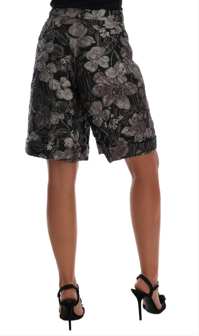 Dolce &amp; Gabbana Gray Floral Brocade High Waist Shorts