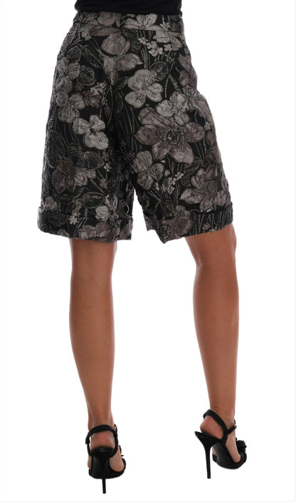 Dolce &amp; Gabbana Gray Floral Brocade High Waist Shorts