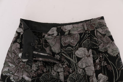 Dolce &amp; Gabbana Gray Floral Brocade High Waist Shorts