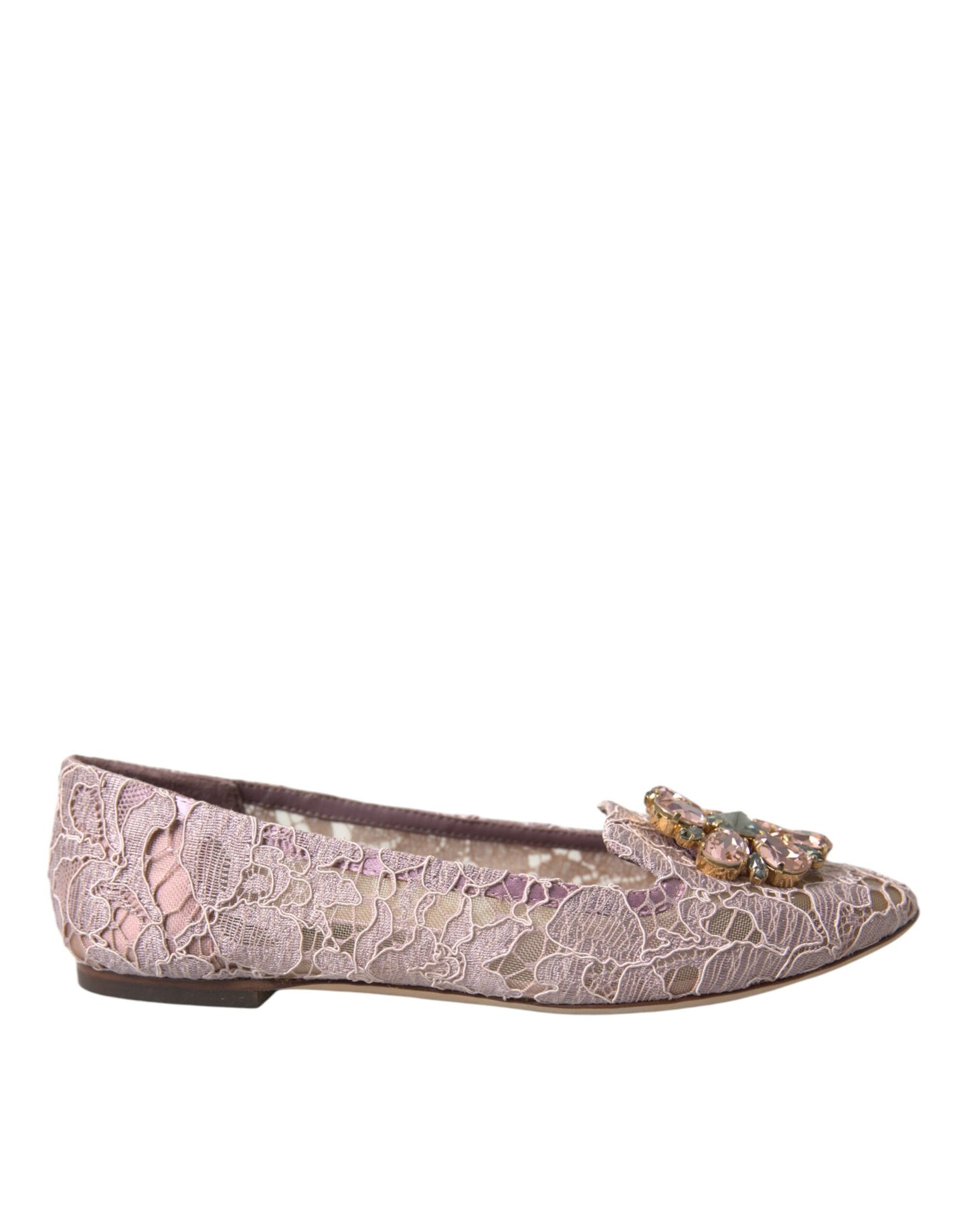 Dolce &amp; Gabbana Rosa Spitze Kristall Ballerinas Loafer Schuhe