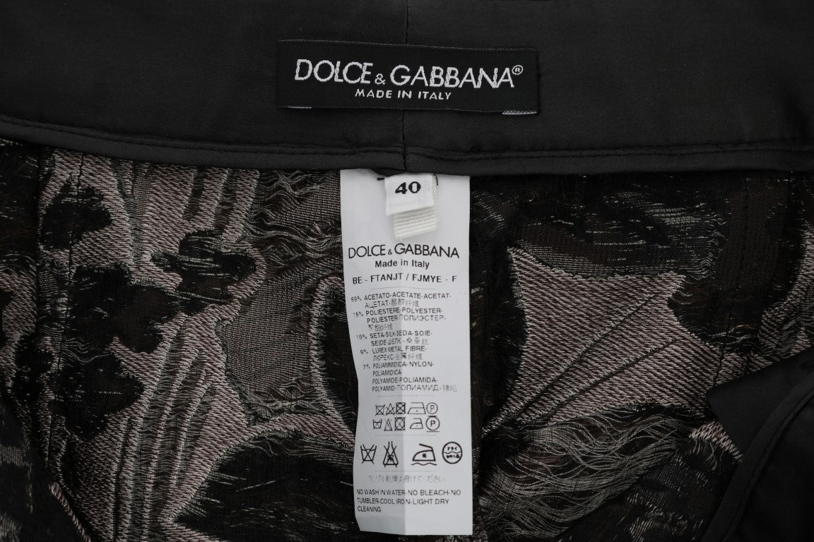Dolce &amp; Gabbana Gray Floral Brocade High Waist Shorts