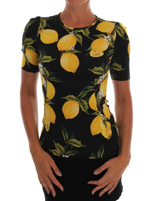 Dolce &amp; Gabbana Mehrfarbiges Zitronen-Seiden-Stretch-T-Shirt