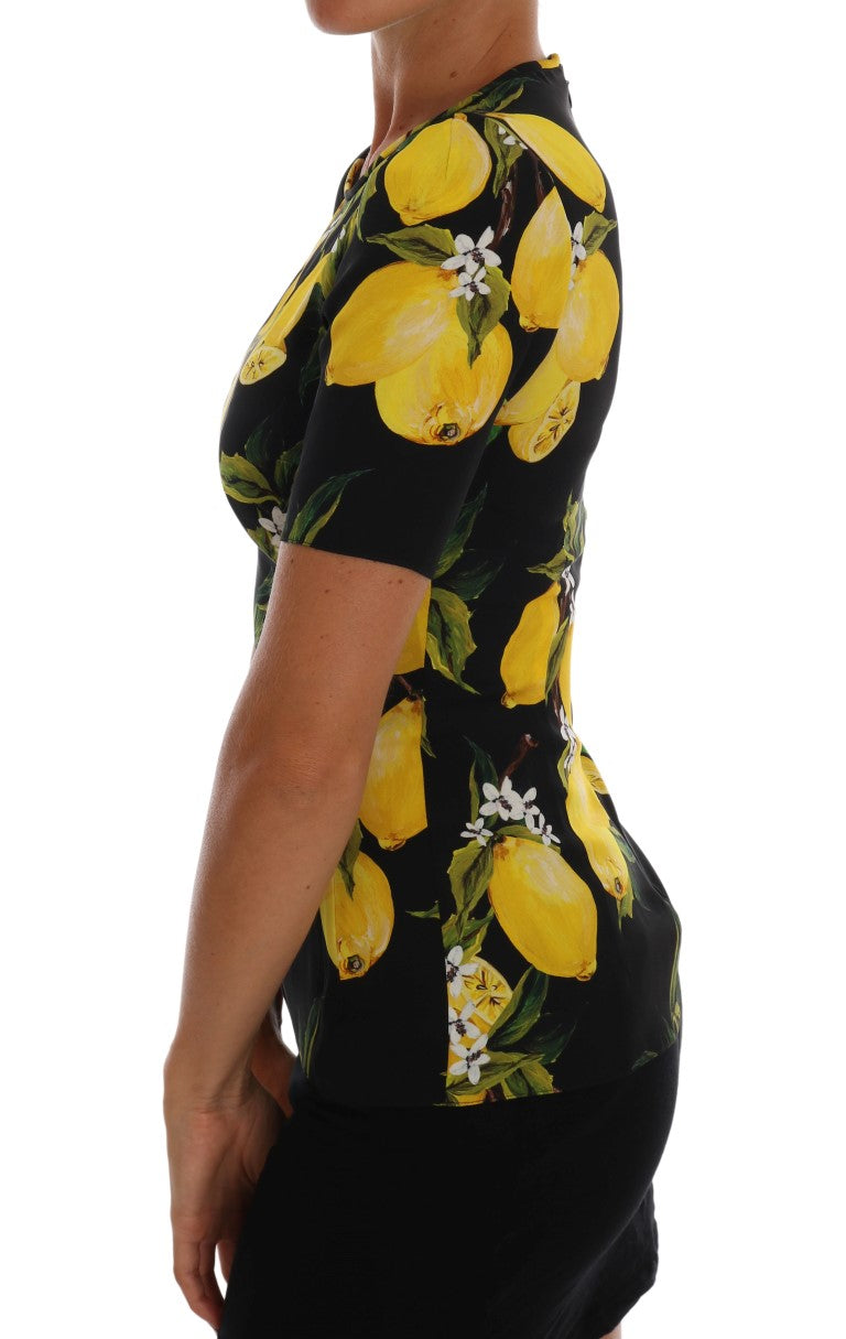 Dolce &amp; Gabbana Mehrfarbiges Zitronen-Seiden-Stretch-T-Shirt