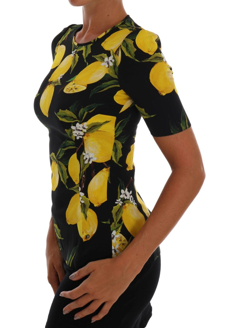 Dolce &amp; Gabbana Mehrfarbiges Zitronen-Seiden-Stretch-T-Shirt