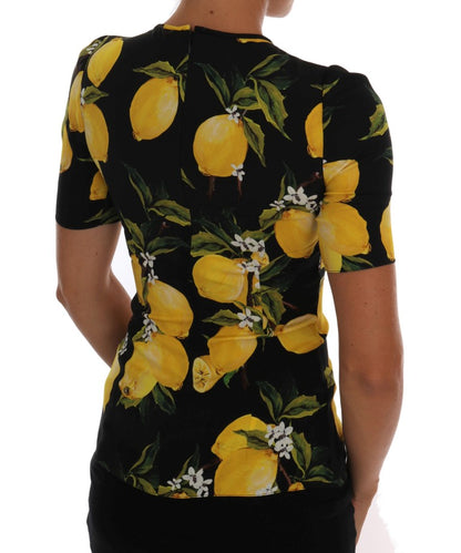 Dolce &amp; Gabbana Mehrfarbiges Zitronen-Seiden-Stretch-T-Shirt