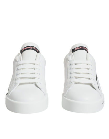 Dolce &amp; Gabbana Weiß Rosa Portofino Low Top Sneakers Schuhe