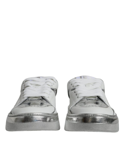Dolce &amp; Gabbana Weiß Silber Leder Low Top Sneakers Schuhe