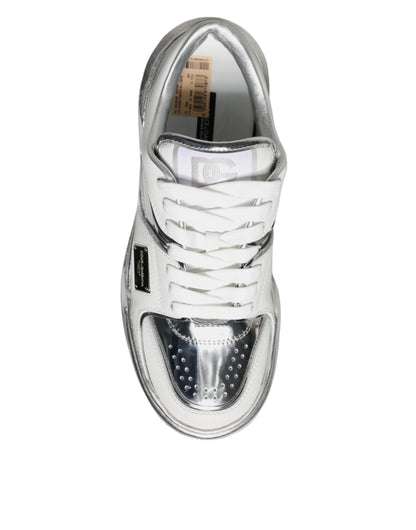 Dolce &amp; Gabbana Weiß Silber Leder Low Top Sneakers Schuhe