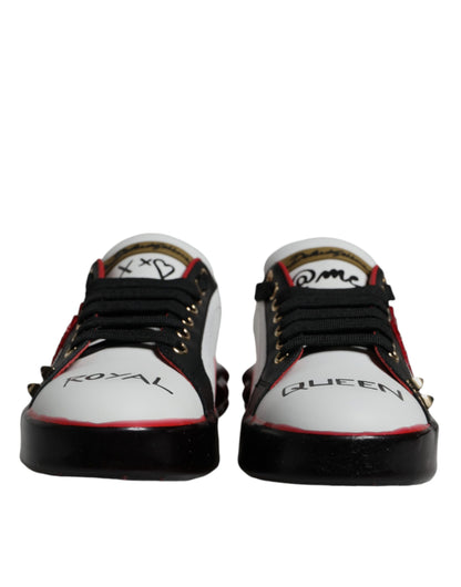 Dolce &amp; Gabbana Weiß Rot Kristalle Leder Portofino Sneakers Schuhe