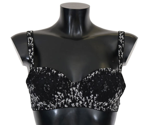 Dolce &amp; Gabbana – Stretch-Unterwäsche-BH aus schwarzer Seide und weißer Spitze