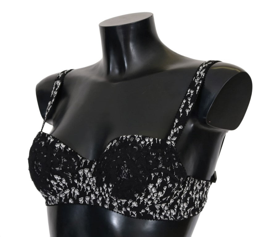 Dolce &amp; Gabbana – Stretch-Unterwäsche-BH aus schwarzer Seide und weißer Spitze
