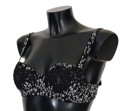 Dolce &amp; Gabbana – Stretch-Unterwäsche-BH aus schwarzer Seide und weißer Spitze