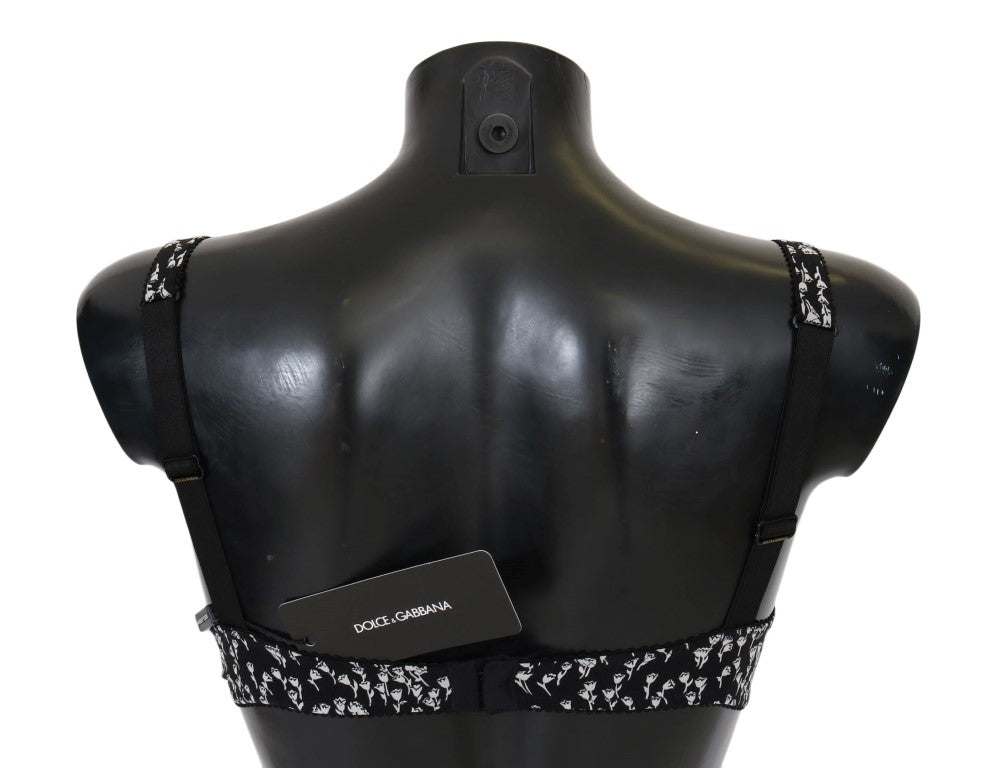 Dolce &amp; Gabbana – Stretch-Unterwäsche-BH aus schwarzer Seide und weißer Spitze