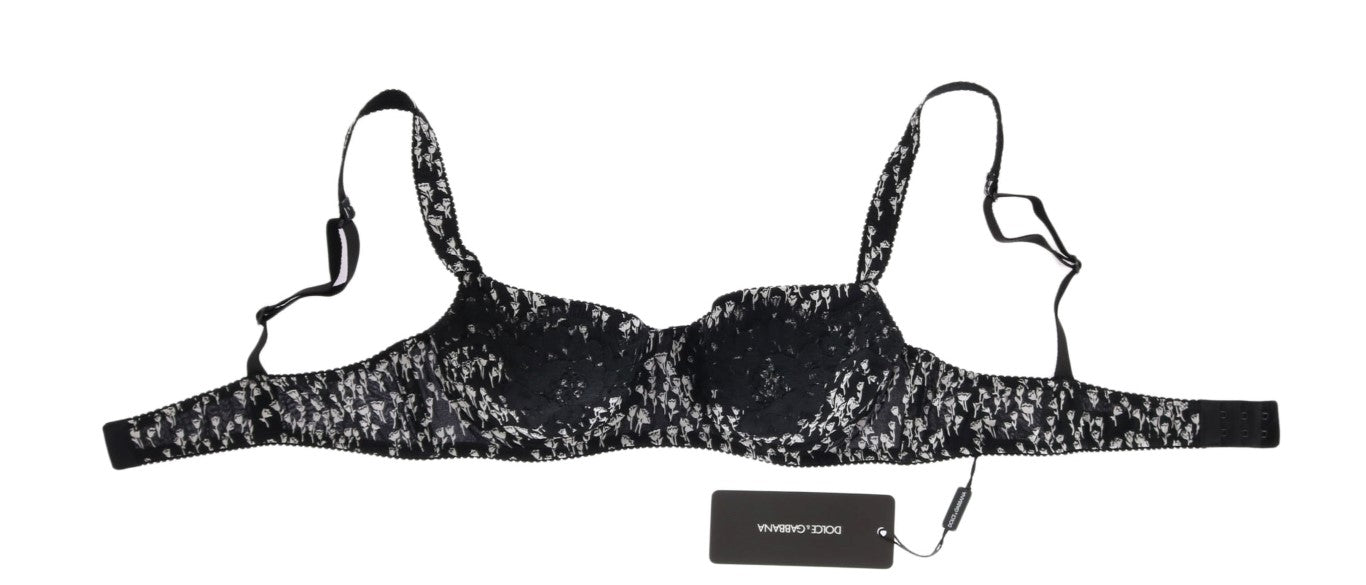 Dolce &amp; Gabbana – Stretch-Unterwäsche-BH aus schwarzer Seide und weißer Spitze