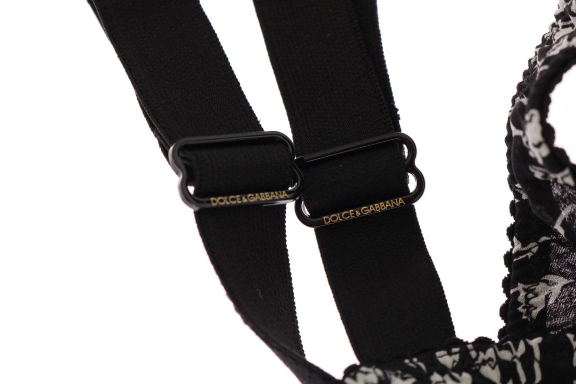 Dolce &amp; Gabbana – Stretch-Unterwäsche-BH aus schwarzer Seide und weißer Spitze
