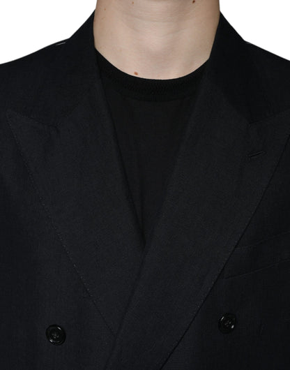 Dolce &amp; Gabbana – Zweireihiger Blazer aus schwarzem Leinen