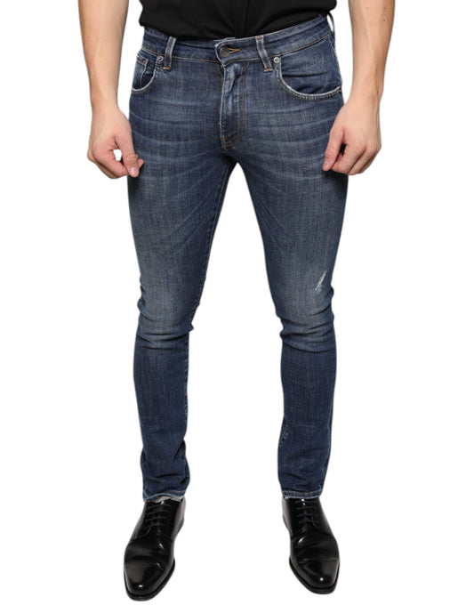 Dolce &amp; Gabbana Dark Blue Washed Cotton Skinny Denim Jeans