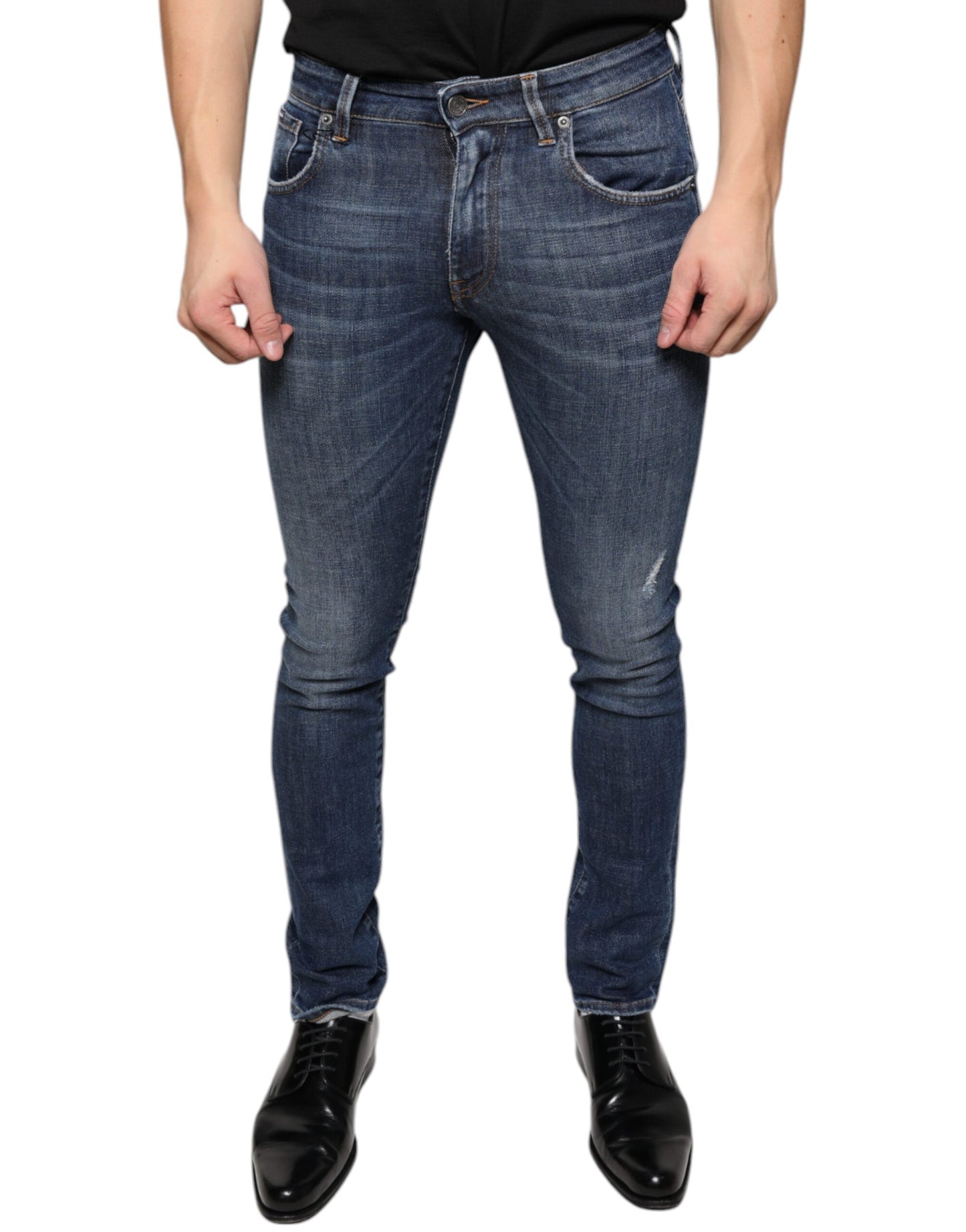 Dolce &amp; Gabbana Dark Blue Washed Cotton Skinny Denim Jeans