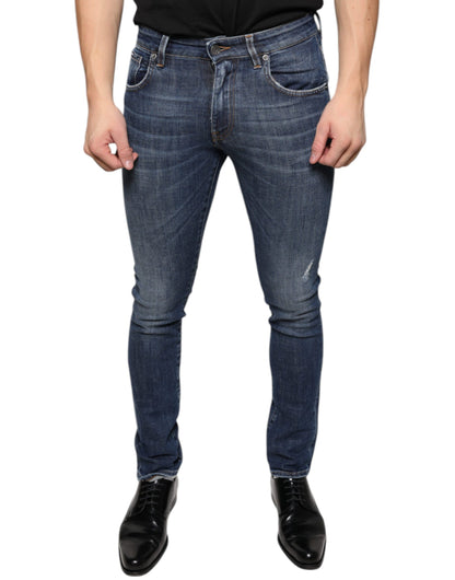 Dolce &amp; Gabbana Dark Blue Washed Cotton Skinny Denim Jeans