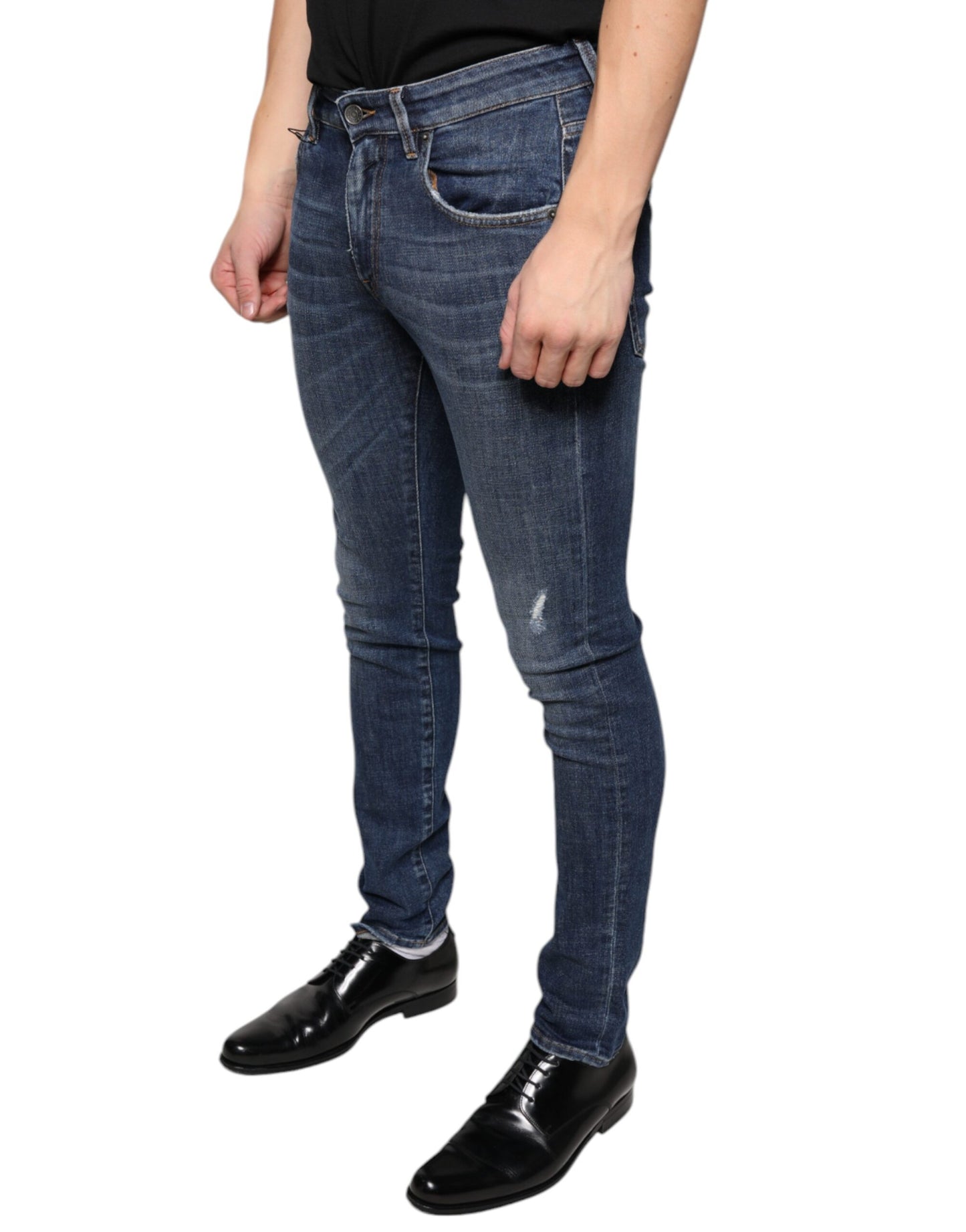 Dolce &amp; Gabbana Dark Blue Washed Cotton Skinny Denim Jeans