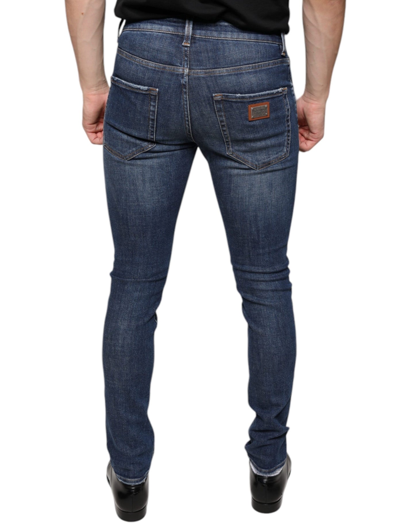 Dolce &amp; Gabbana Dark Blue Washed Cotton Skinny Denim Jeans